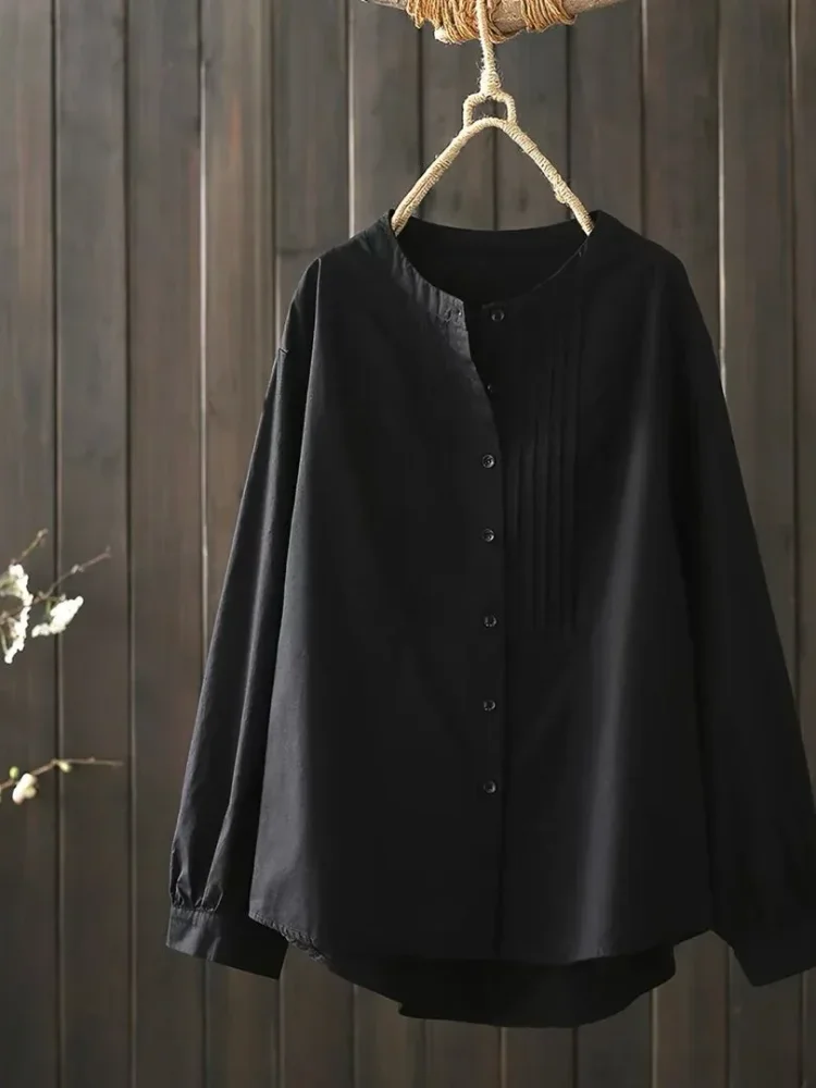CHICMORE Atasan kerah bulat mode lipit gaya minimalis baru untuk wanita