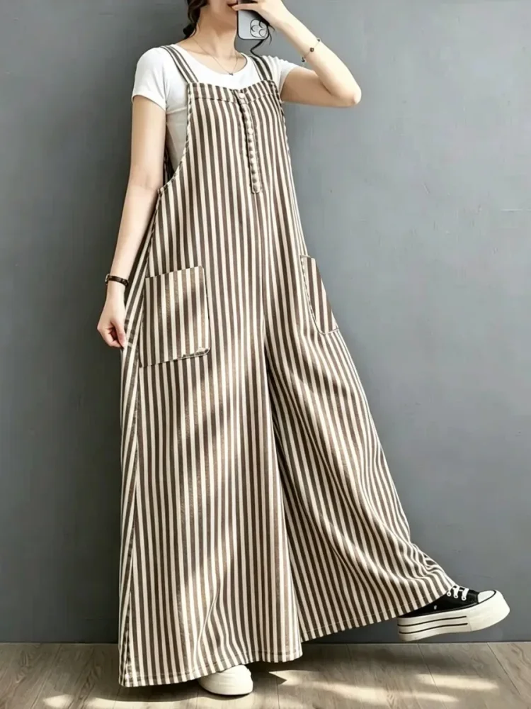 ASAYA Jumpsuit kotak-kotak longgar yang modis (tanpa rompi)