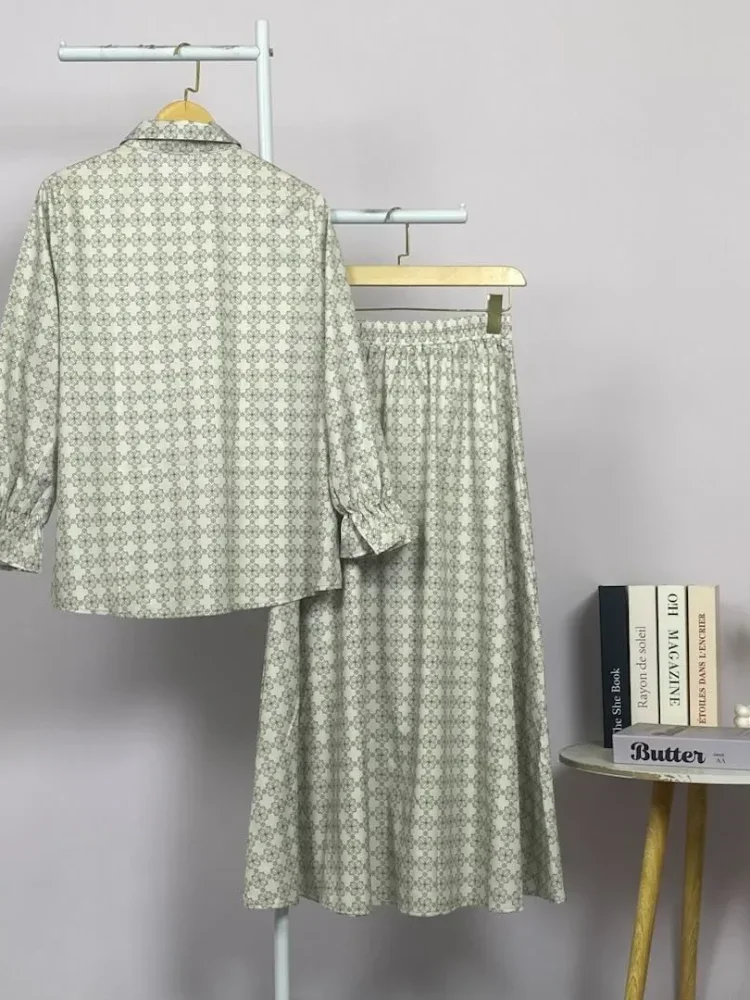 ASAYA Setelan wanita 2in1 blouse lengan panjang motif print kombinasi bunga + rok panjang highwaist elegan model kekinian