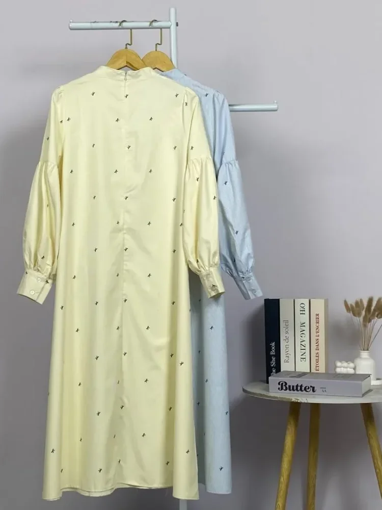 ASAYA Gaun elegan dengan motif posisi mode lengan panjang