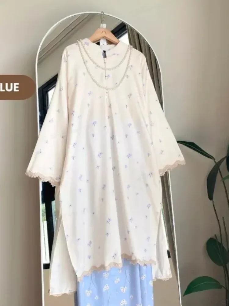ASAYA Setelan wanita 2in1 blouse lengan panjang motif print kombinasi bunga + rok panjang highwaist elegan model kekinian