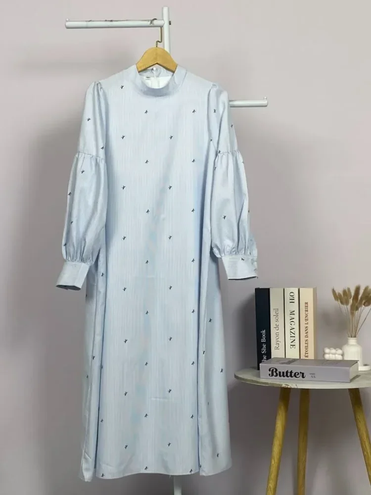 ASAYA Gaun elegan dengan motif posisi mode lengan panjang