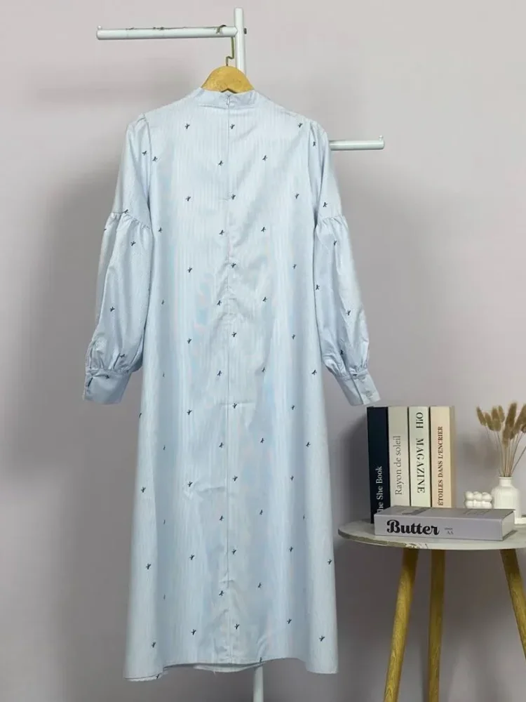 ASAYA Gaun elegan dengan motif posisi mode lengan panjang