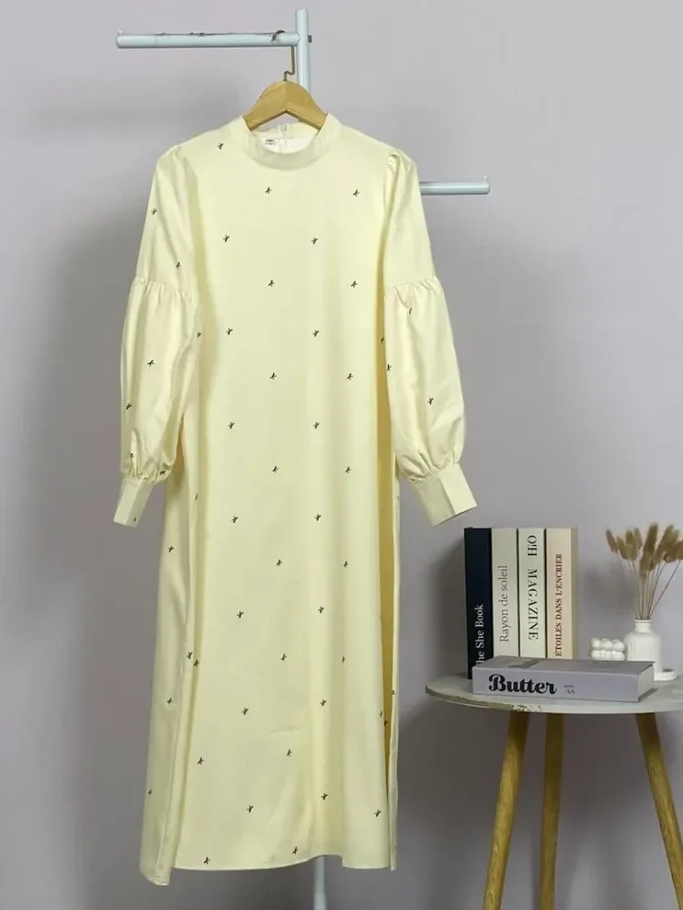 ASAYA Gaun elegan dengan motif posisi mode lengan panjang