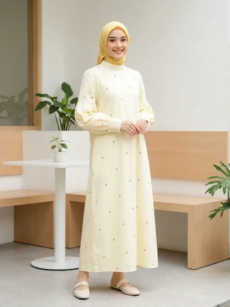 ASAYA Gaun elegan dengan motif posisi mode lengan panjang
