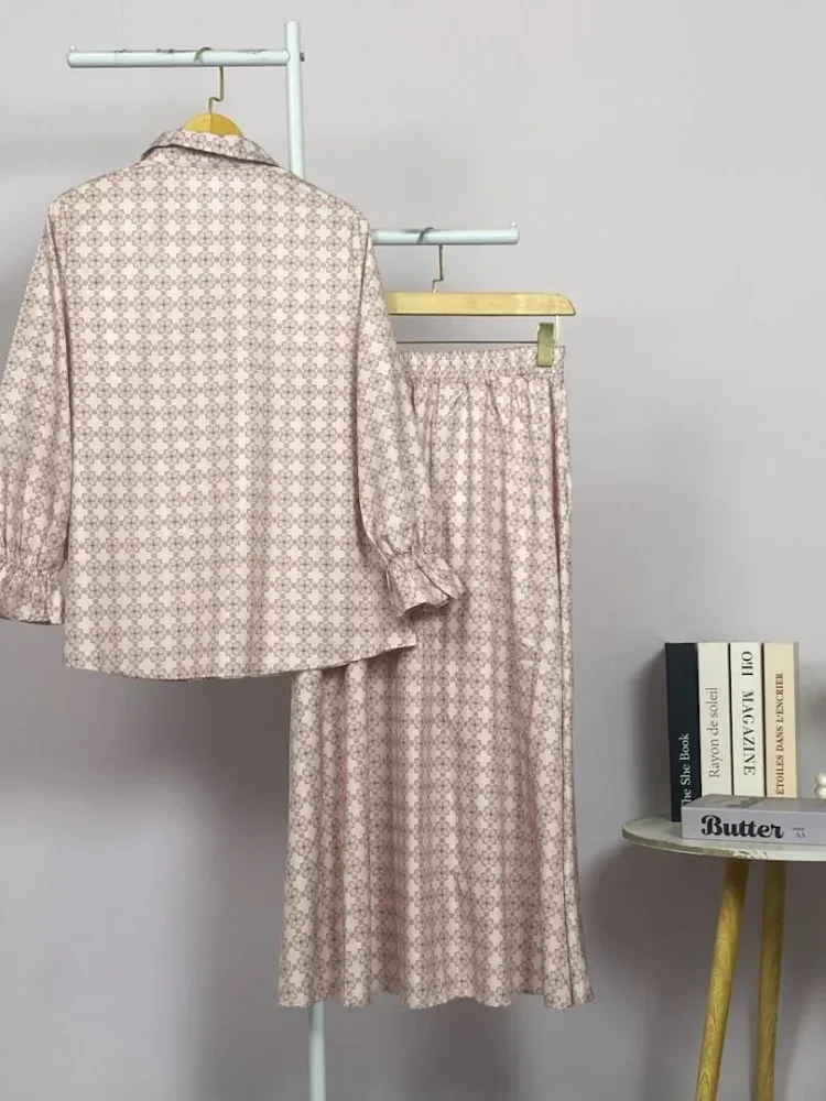 ASAYA Setelan wanita 2in1 blouse lengan panjang motif print kombinasi bunga + rok panjang highwaist elegan model kekinian