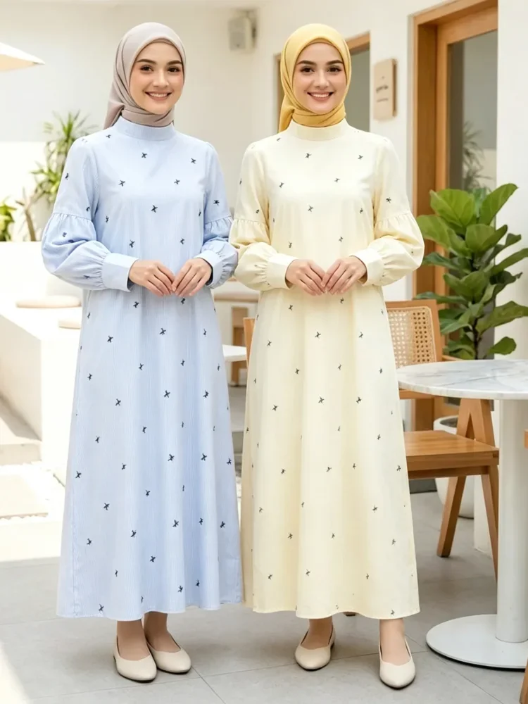 ASAYA Gaun elegan dengan motif posisi mode lengan panjang