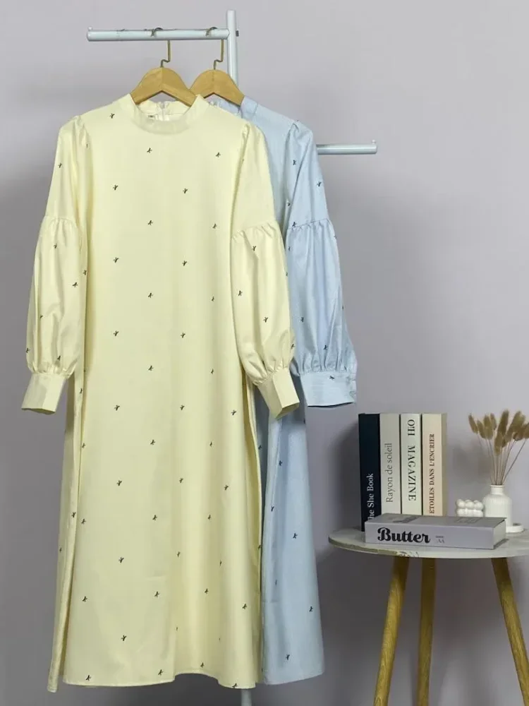 ASAYA Gaun elegan dengan motif posisi mode lengan panjang