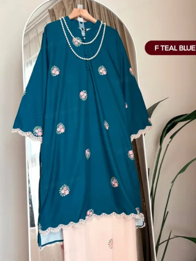 ASAYA Setelan wanita 2in1 blouse lengan panjang motif print kombinasi bunga + rok panjang highwaist elegan model kekinian