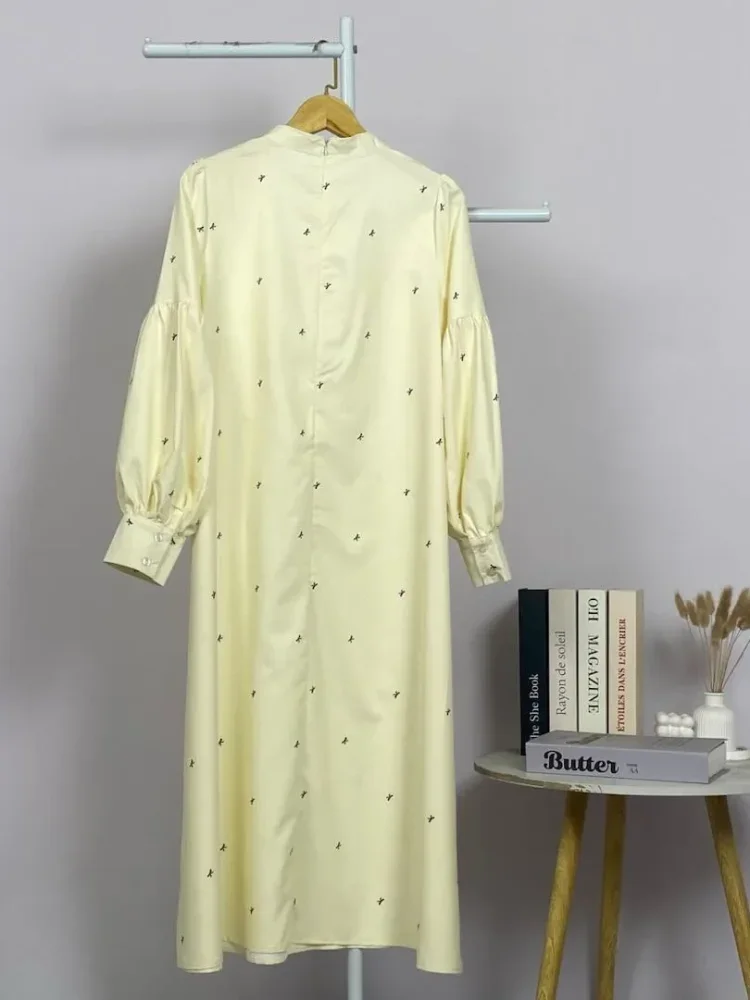 ASAYA Gaun elegan dengan motif posisi mode lengan panjang