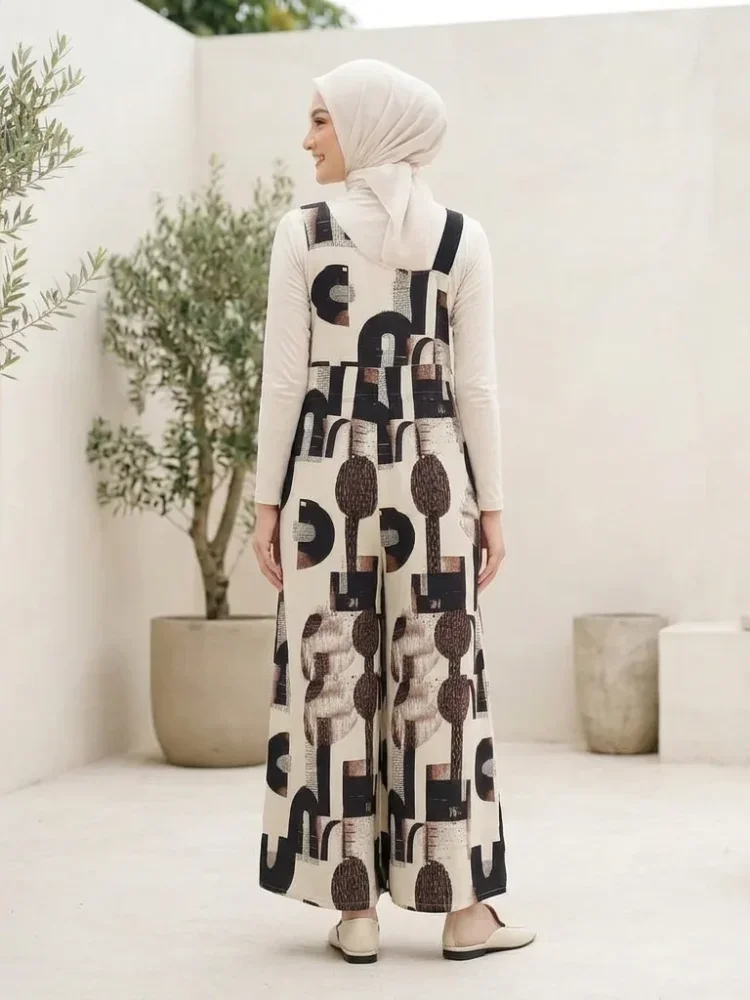 ASAYA Jumpsuit kotak-kotak longgar modis dengan desain tidak beraturan (tanpa rompi)