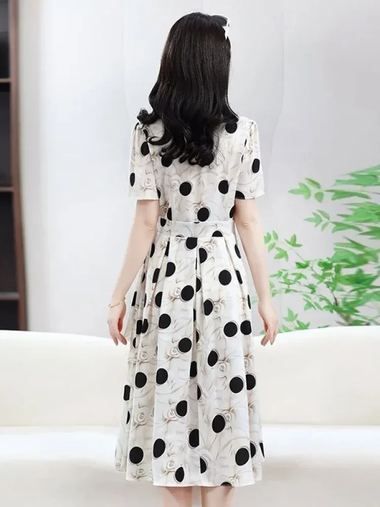 ASAYA Gaun midi untuk wanita motif polkadot dengan model tie waist