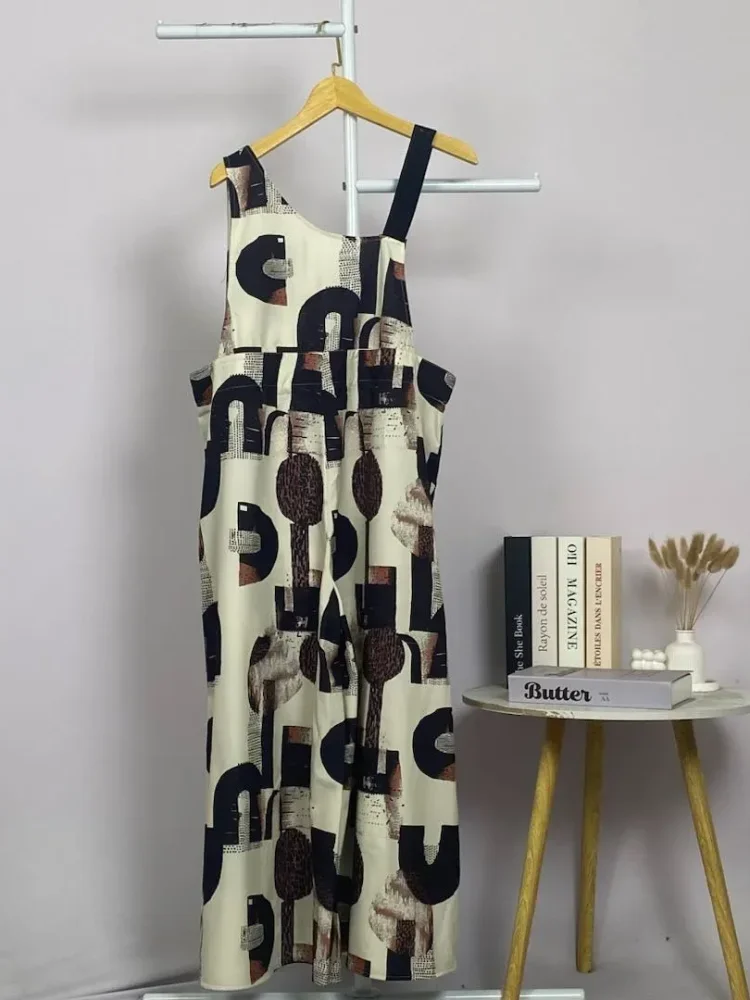 ASAYA Jumpsuit kotak-kotak longgar modis dengan desain tidak beraturan (tanpa rompi)