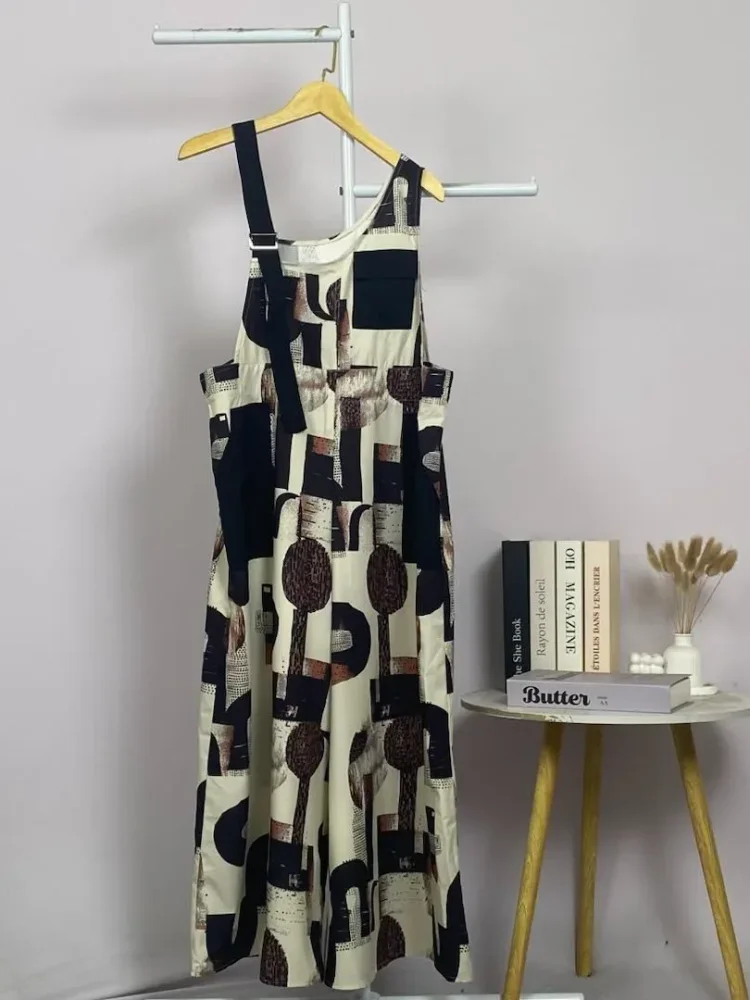 ASAYA Jumpsuit kotak-kotak longgar modis dengan desain tidak beraturan (tanpa rompi)