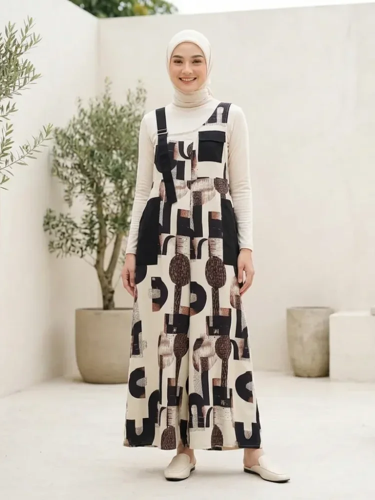 ASAYA Jumpsuit kotak-kotak longgar modis dengan desain tidak beraturan (tanpa rompi)