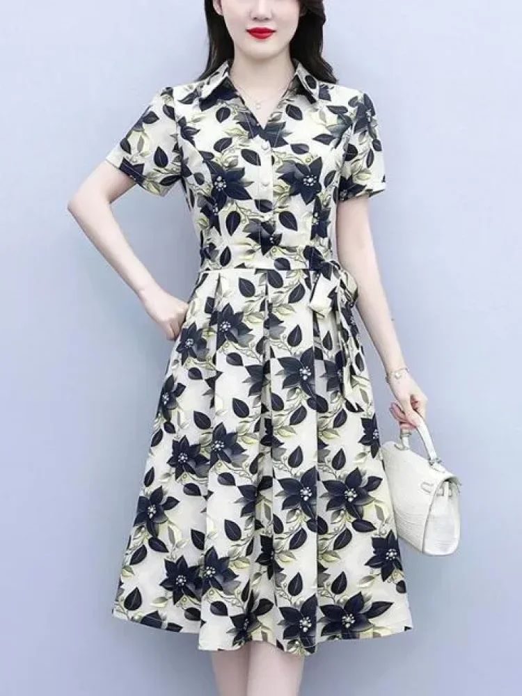 ASAYA Gaun bermotif midi elegan dan mewah untuk wanita kekinian