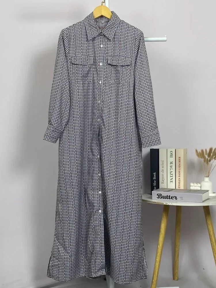 ASAYA Gaun elegan dengan motif posisi mode lengan panjang