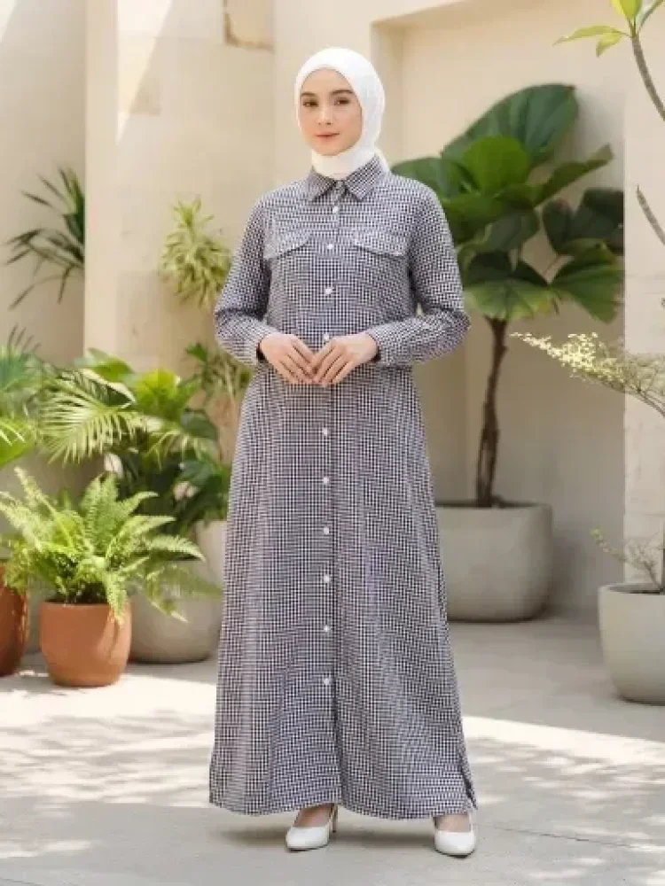 ASAYA Gaun elegan dengan motif posisi mode lengan panjang