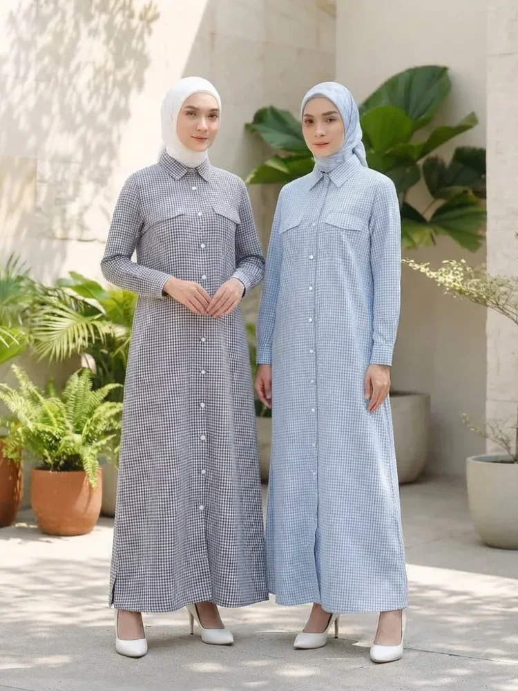 ASAYA Gaun elegan dengan motif posisi mode lengan panjang