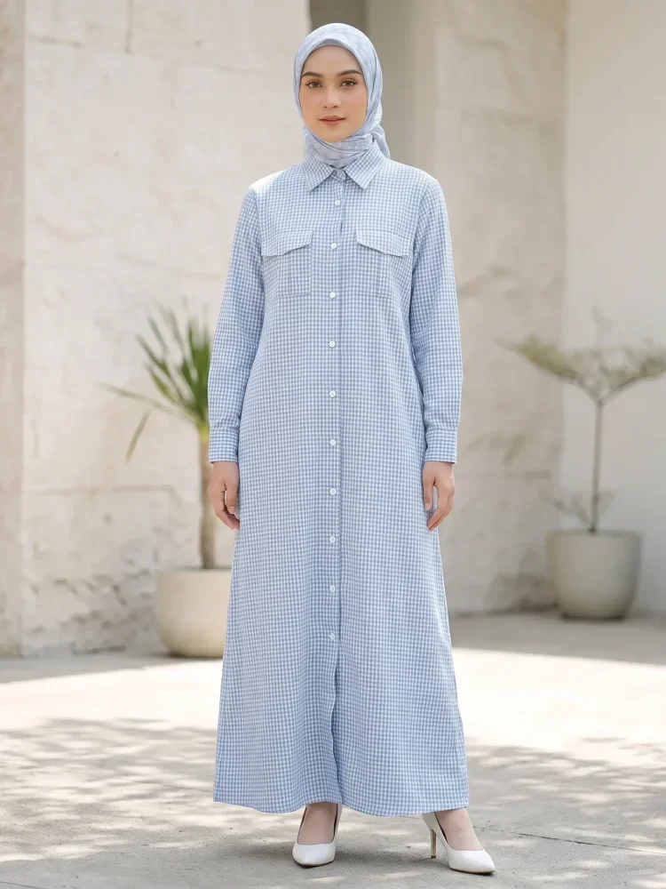 ASAYA Gaun elegan dengan motif posisi mode lengan panjang