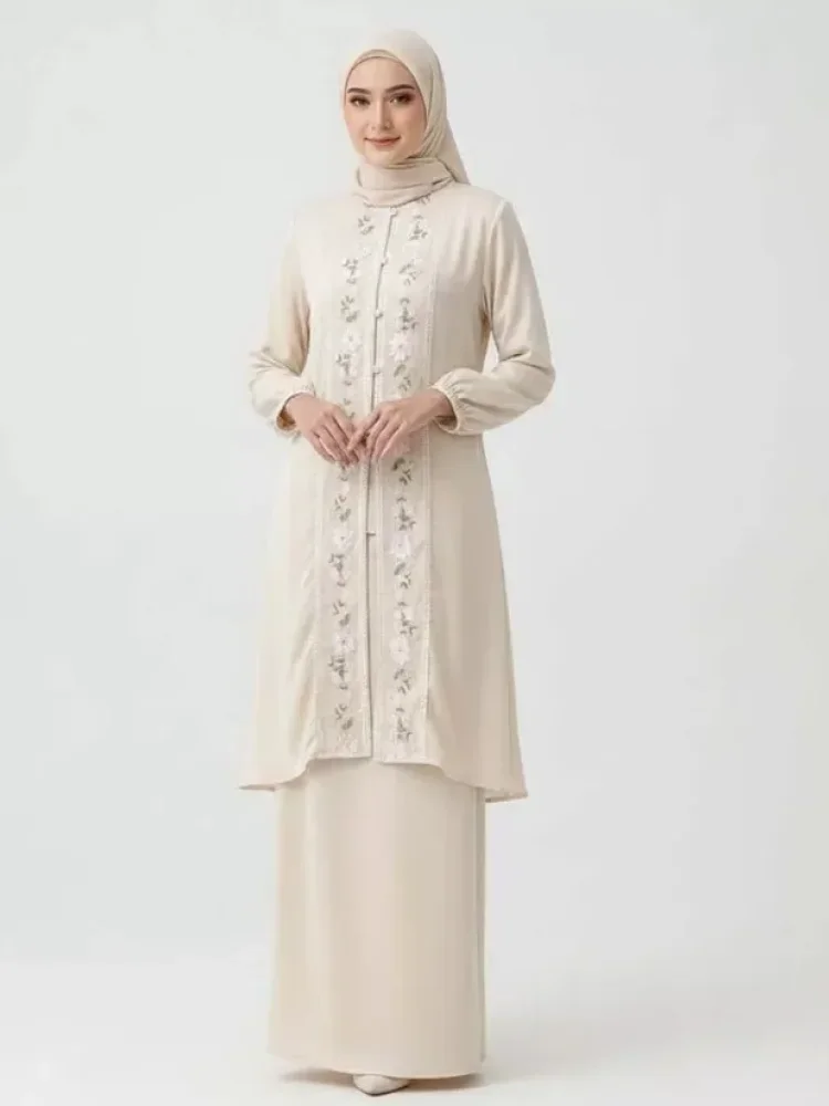 ASAYA Setelan wanita 2in1 blouse lengan panjang motif print kombinasi bunga + rok panjang highwaist elegan model kekinian