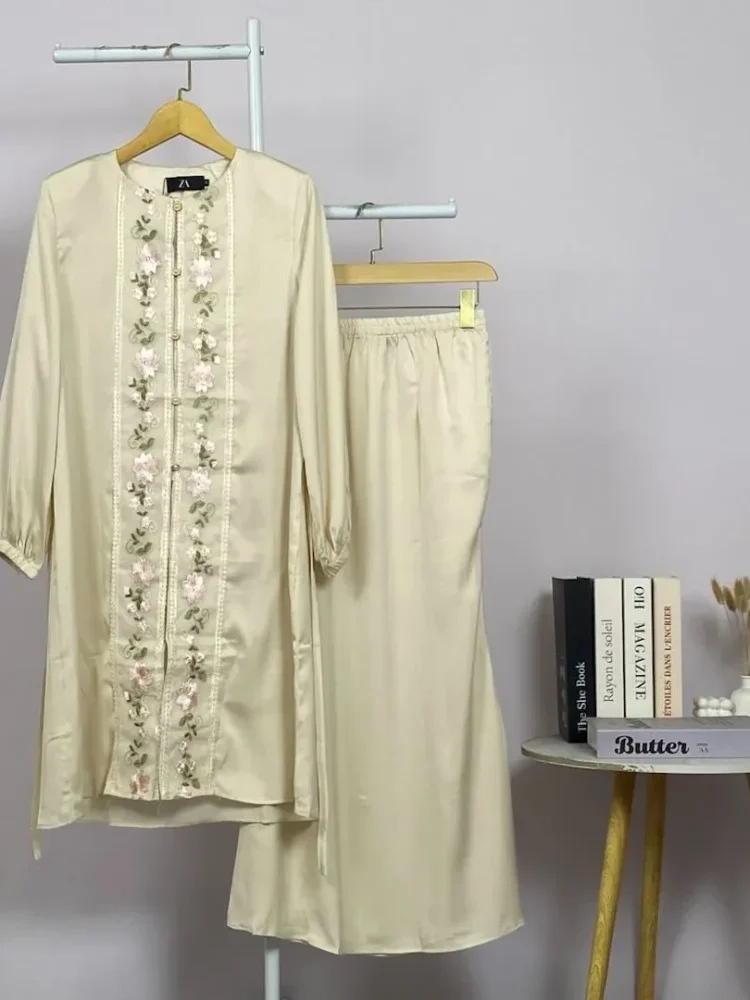 ASAYA Setelan wanita 2in1 blouse lengan panjang motif print kombinasi bunga + rok panjang highwaist elegan model kekinian
