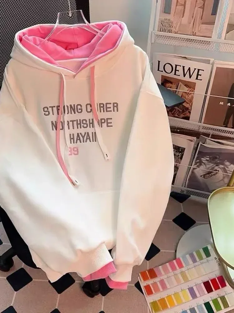 CHICMORE Atasan wanita gaya kasual berhoodie two tone
