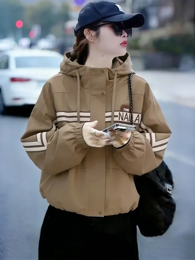 CHICMORE Atasan wanita jaket lengan panjang mode longgar dengan hoded