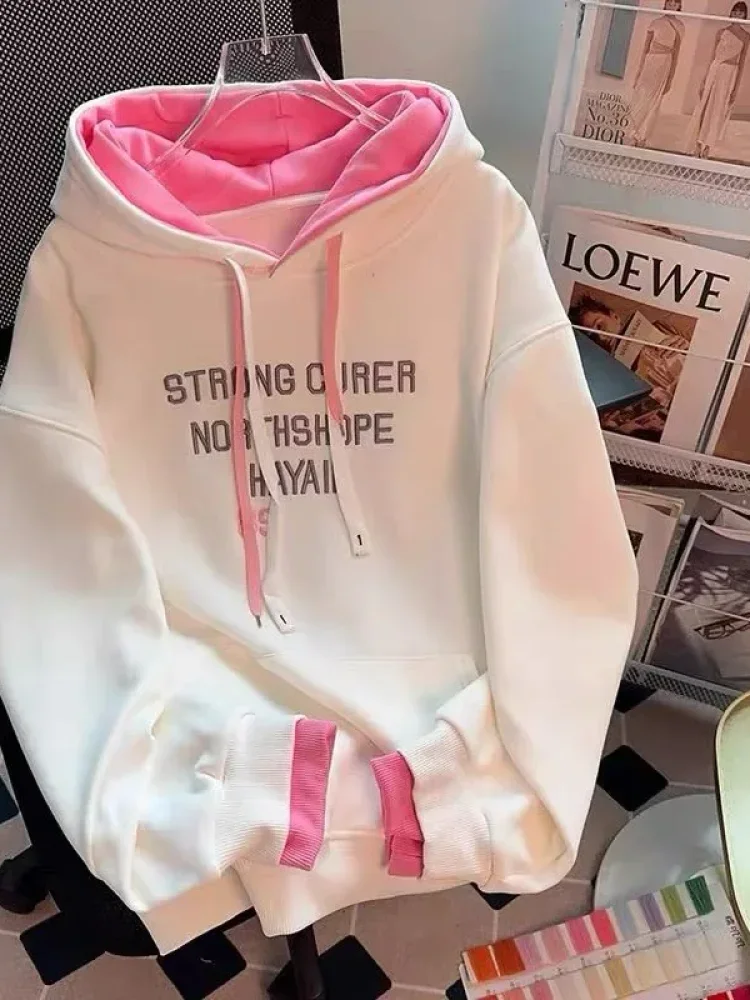 CHICMORE Atasan wanita gaya kasual berhoodie two tone