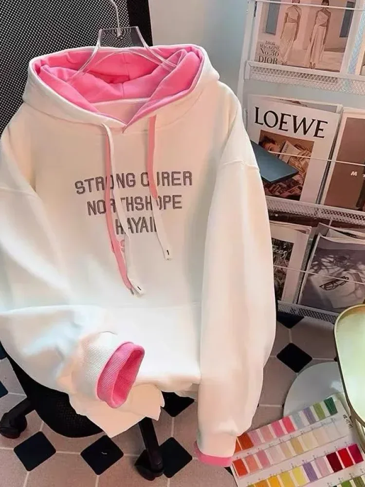 CHICMORE Atasan wanita gaya kasual berhoodie two tone