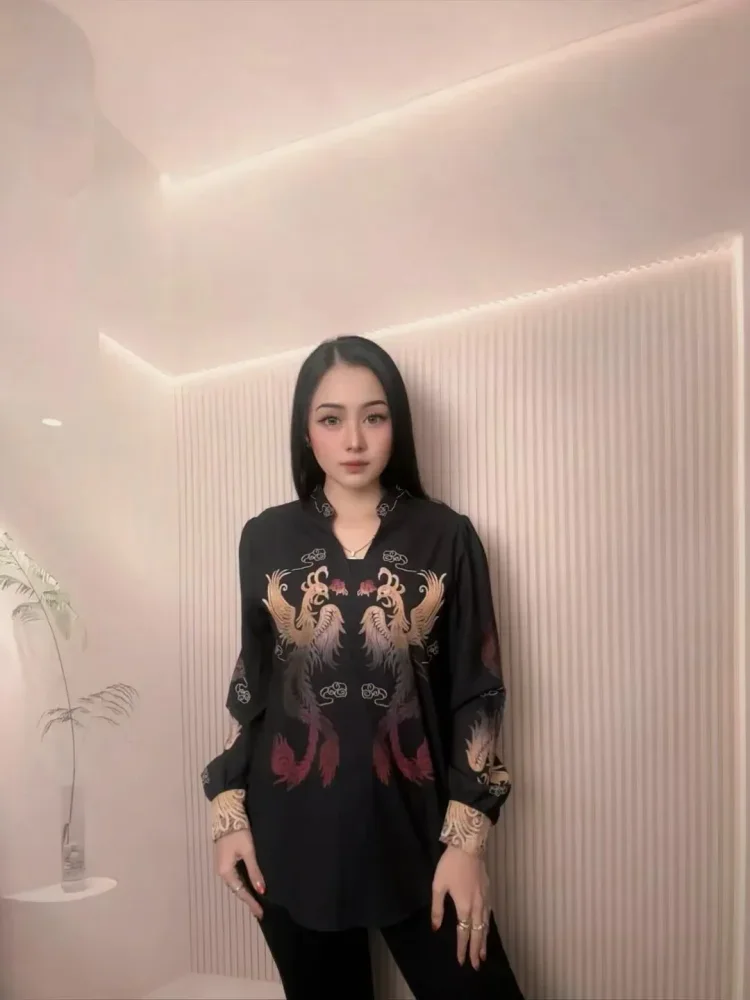 FADFAD Atasan lengan tiga perempat dengan desain longgar bergaya manis