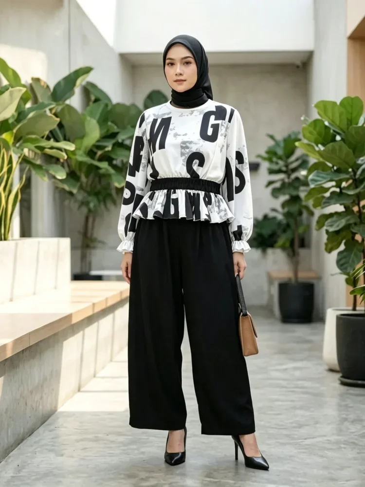 ASAYA Setelan wanita dengan lengan bell dan resleting buatan tangan bergaya minimalis warna solid