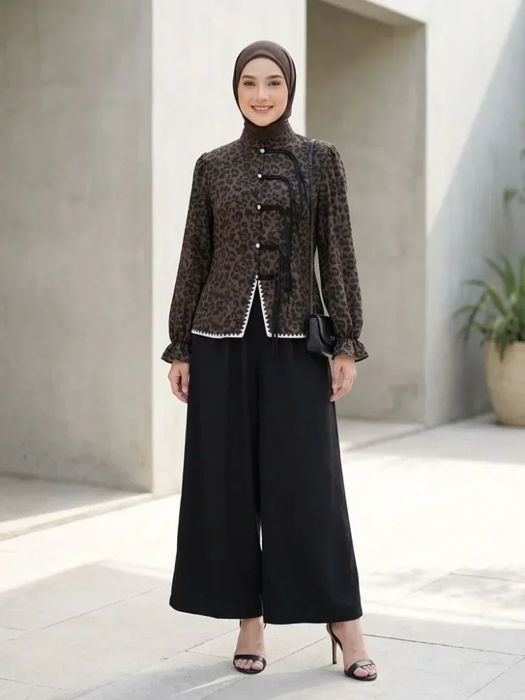 ASAYA Setelan wanita dengan lengan bell dan resleting buatan tangan bergaya minimalis warna solid