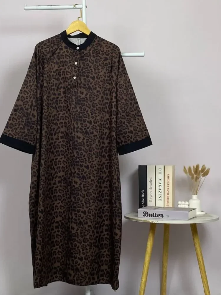 ASAYA Gamis wanita elegan motif garis kotak biru abu modern kekinian