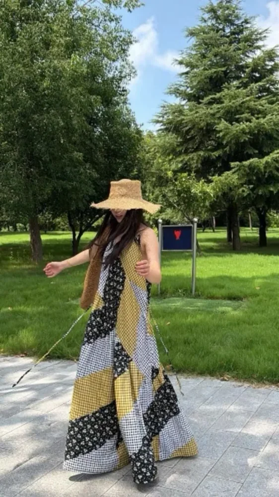 ASAYA Jumpsuit tanpa lengan untuk wanita muda dengan motif cetak