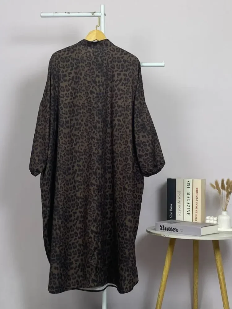 ASAYA Gaun panjang longgar kasual tipis bermotif dengan desain mode elegan