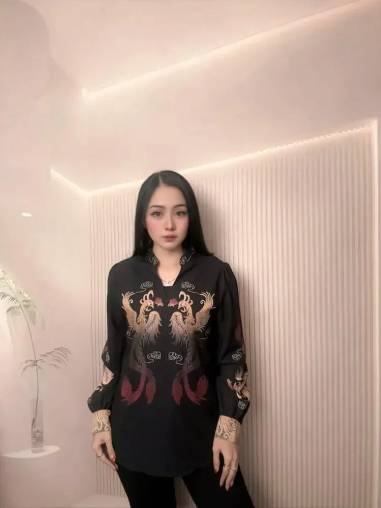 FADFAD Atasan lengan tiga perempat dengan desain longgar bergaya manis