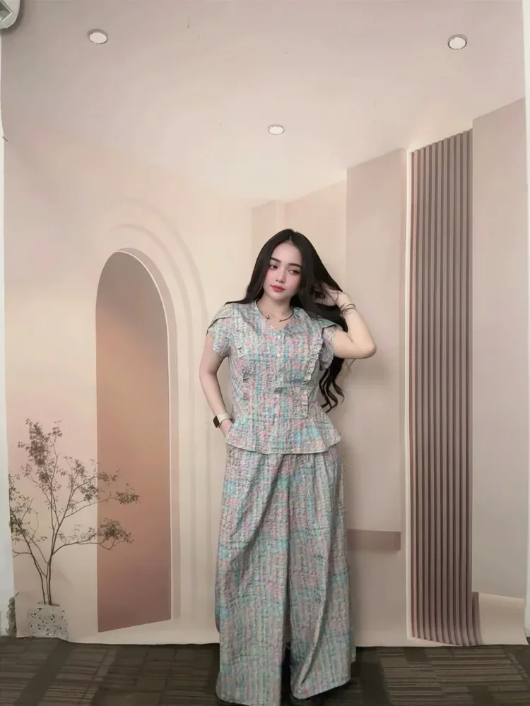 [READY STOCK]FADFAD Setelan dua potong pakaian wanita atasan + celana panjang lebar gaya baru