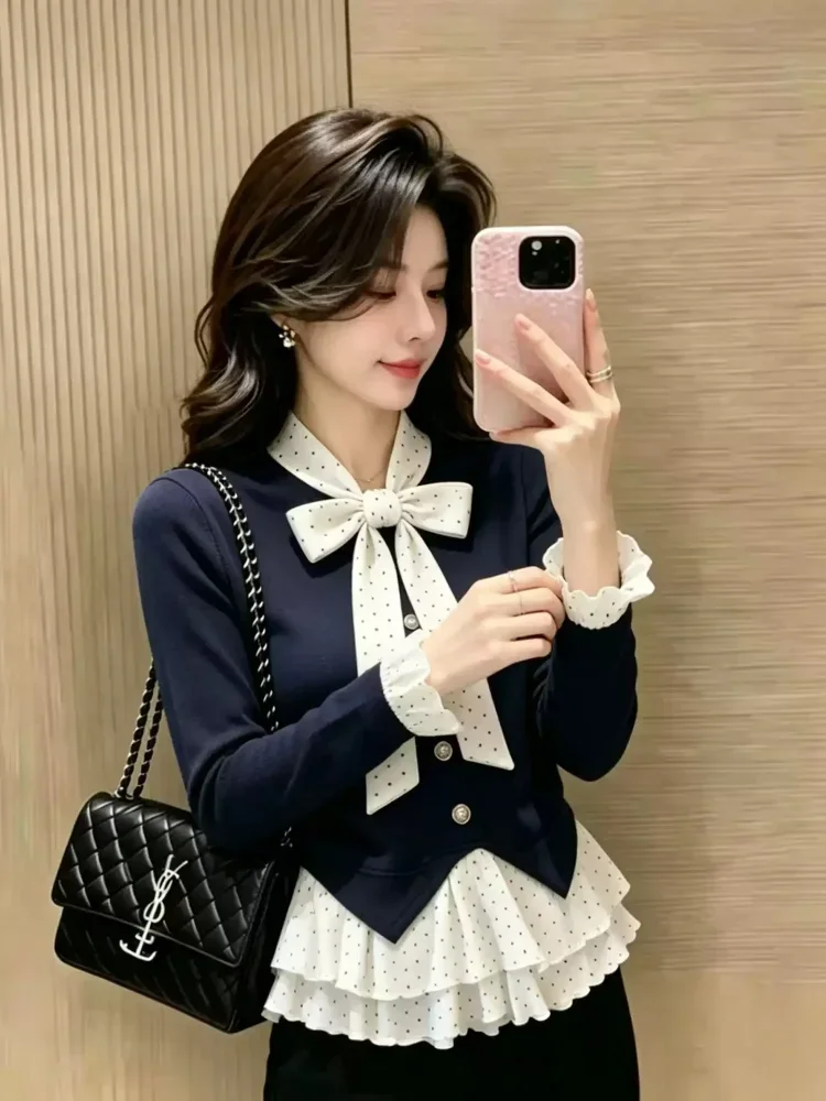 CHICMORE Atasan wanita cute manis dengan lengan panjang elegan detail ruffles