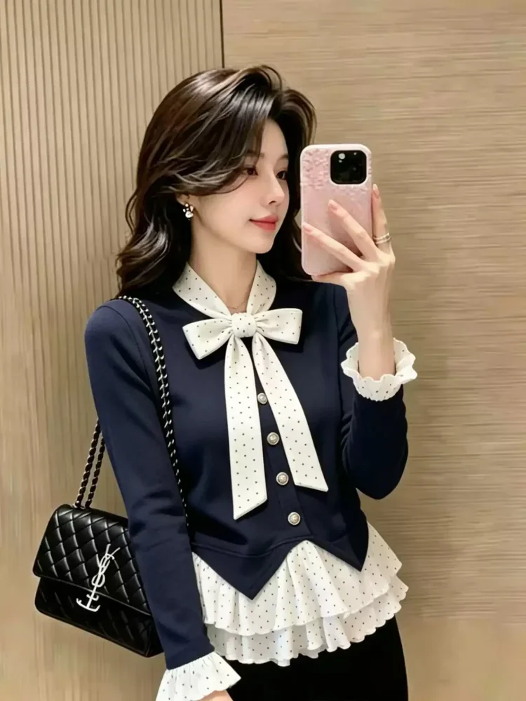 CHICMORE Atasan wanita cute manis dengan lengan panjang elegan detail ruffles