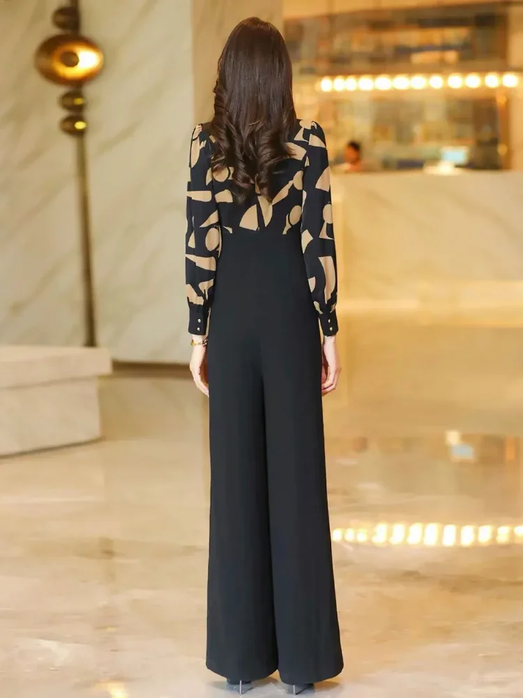 FADFAD Jumpsuit modis dengan kerah v-neck berlengan panjang untuk wanita