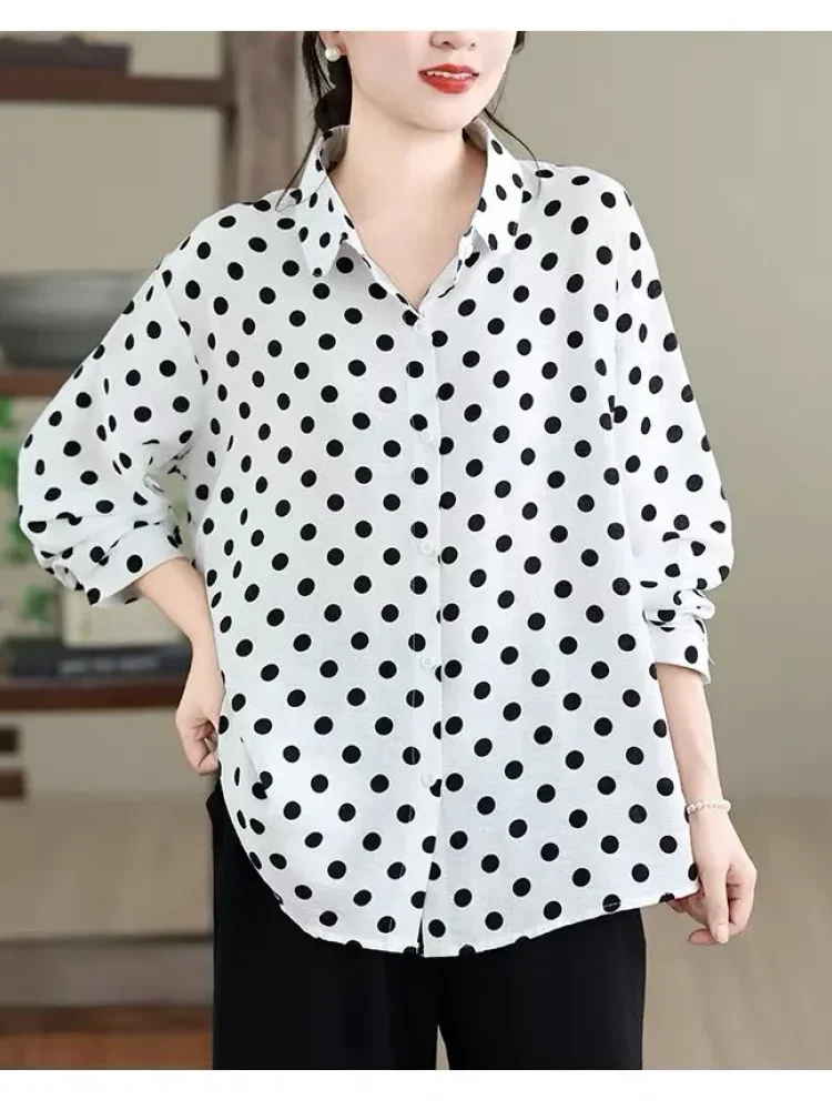 ASAYA Kemeja atasan wanita lengan panjang motif polkadot bergaya cantik