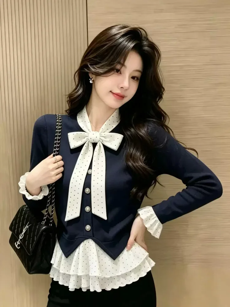 CHICMORE Atasan wanita cute manis dengan lengan panjang elegan detail ruffles