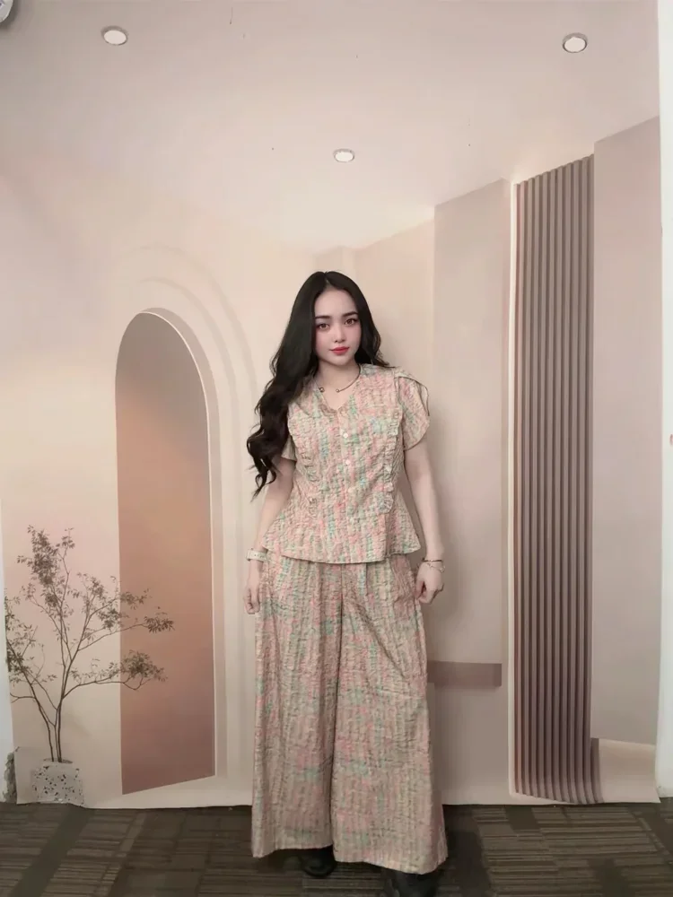 [READY STOCK]FADFAD Setelan dua potong pakaian wanita atasan + celana panjang lebar gaya baru