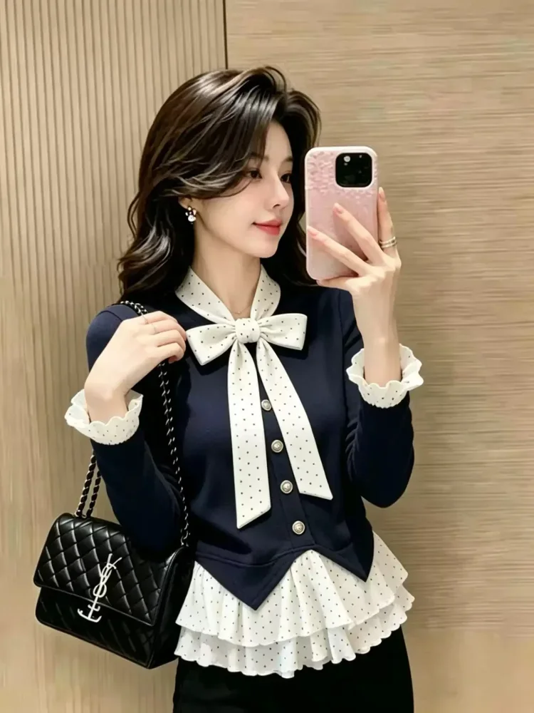 CHICMORE Atasan wanita cute manis dengan lengan panjang elegan detail ruffles