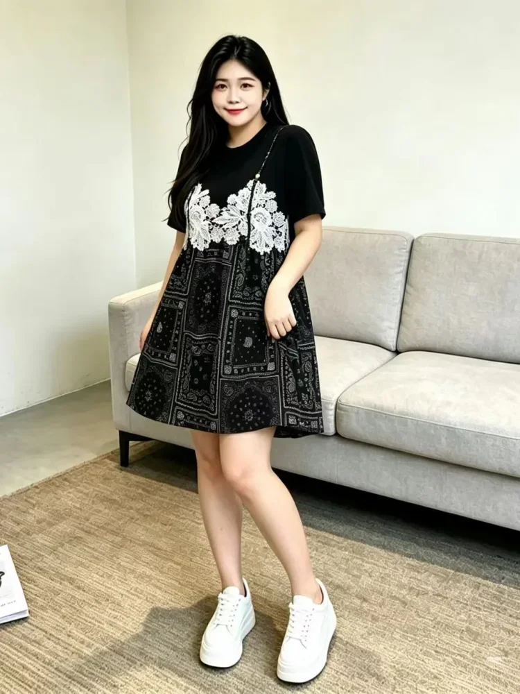 FADFAD Gaun lengan pendek dengan gaya kasual untuk wanita