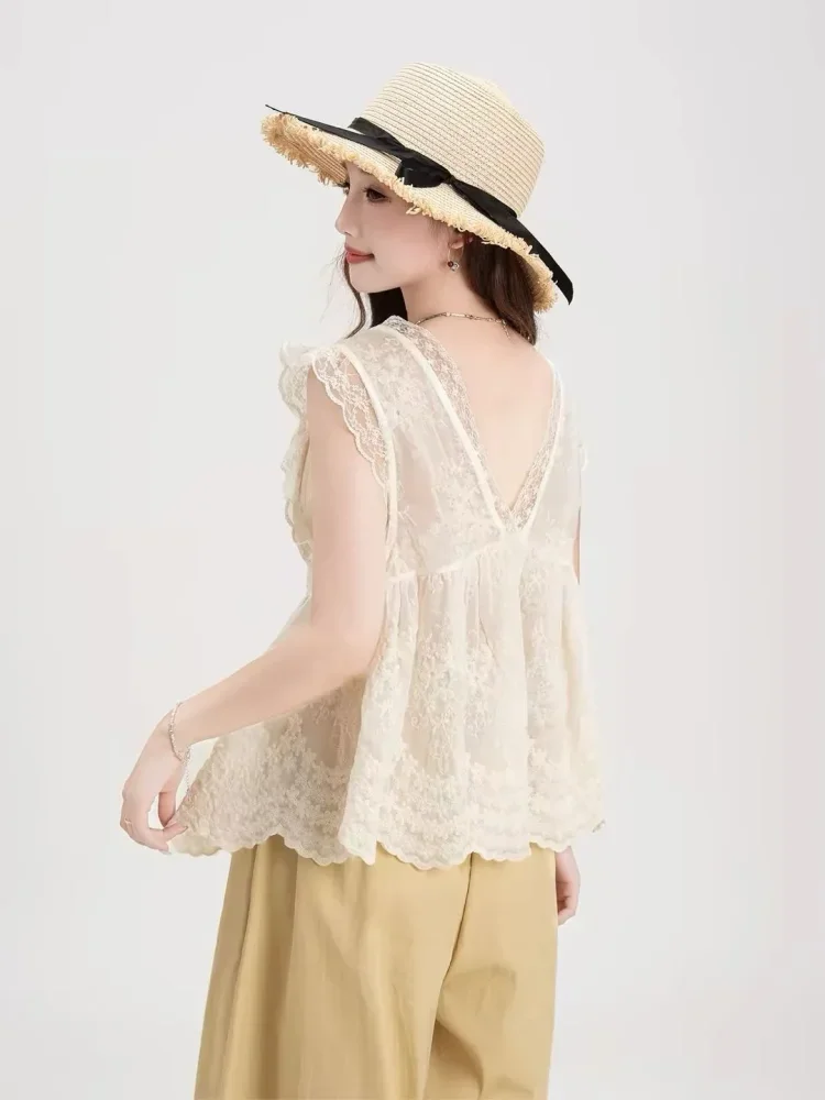 CHICMORE Setelan tank top kerah v warna aprikot dengan detail mewah dengan celana panjang wide leg