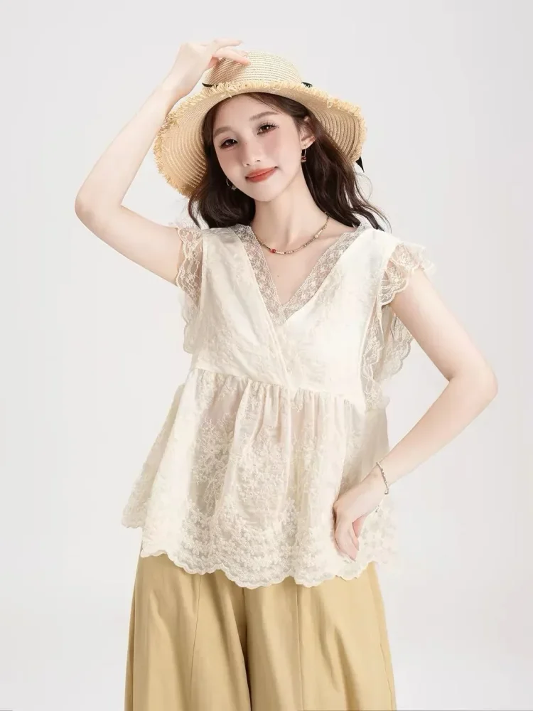 CHICMORE Setelan tank top kerah v warna aprikot dengan detail mewah dengan celana panjang wide leg