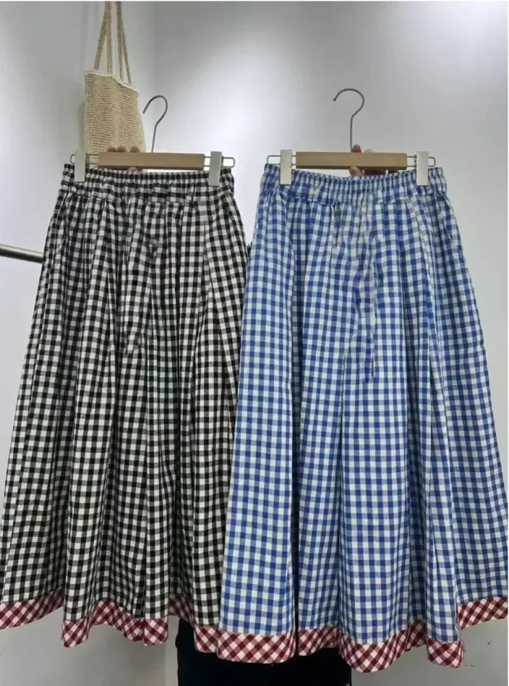 ASAYA Celana wide leg kotak-kotak kasual dan chic untuk wanita
