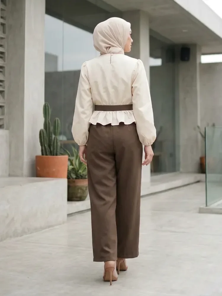 ASAYA Setelan wanita dengan lengan bell dan resleting buatan tangan bergaya minimalis warna solid